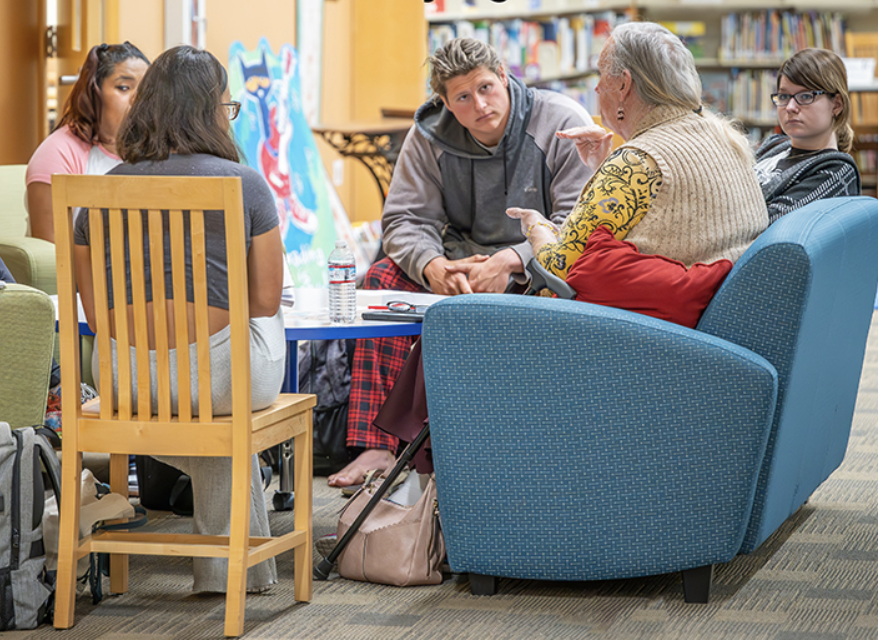 The Human Library event features “readers” listening to the “human books” experience at Cuesta College Library on March 6, 2024. Photo courtesy of Cuesta College